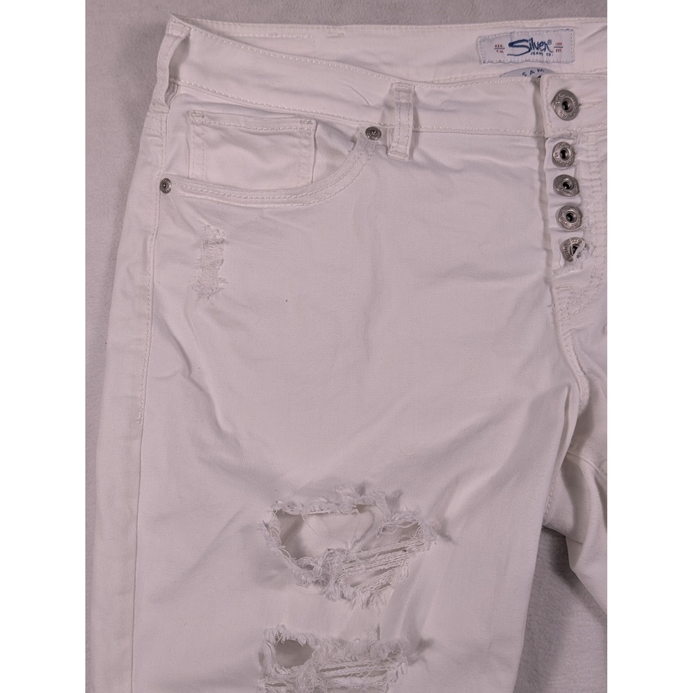 Silver Jeans Sam Women's Distressed Boyfriend Jeans White Size 18